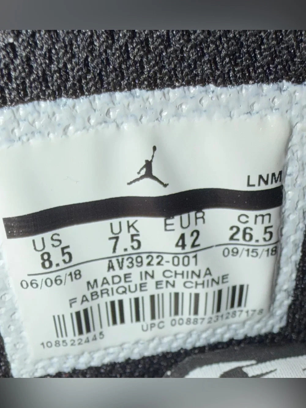 Jordan Legacy 312 High Top Black Black Cement Sneakers AV3922-001 Mens Size 8.5